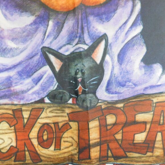 Halloween Decor Flag Fall Banner Trick Or Treat VINTAGE 90s 28x40 Cat Pumpkin - Picture 3 of 6